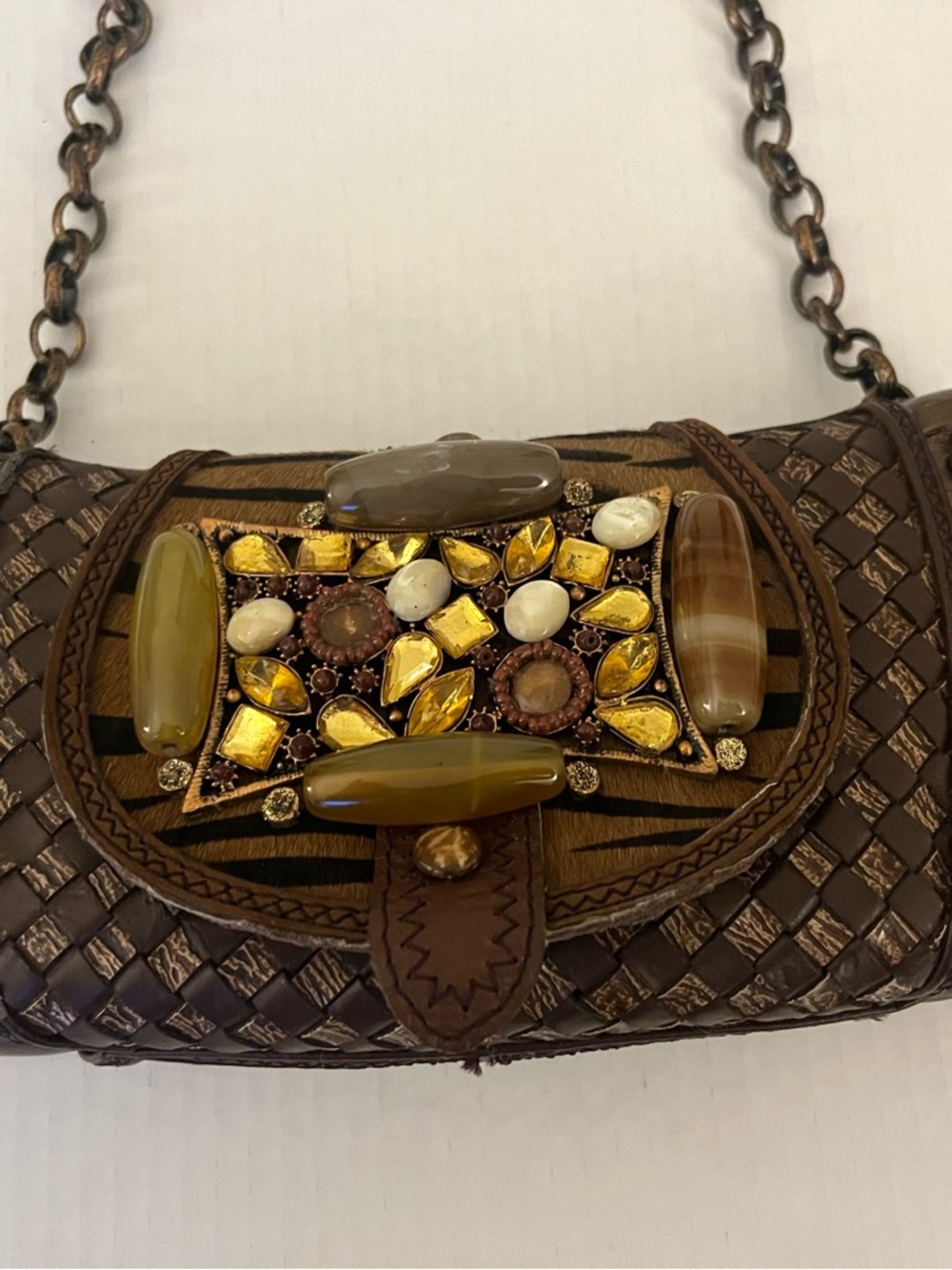 Vintage Mary Frances Brown Embellished Shoulder Bag with Stone Accents - Picture 3 of 11